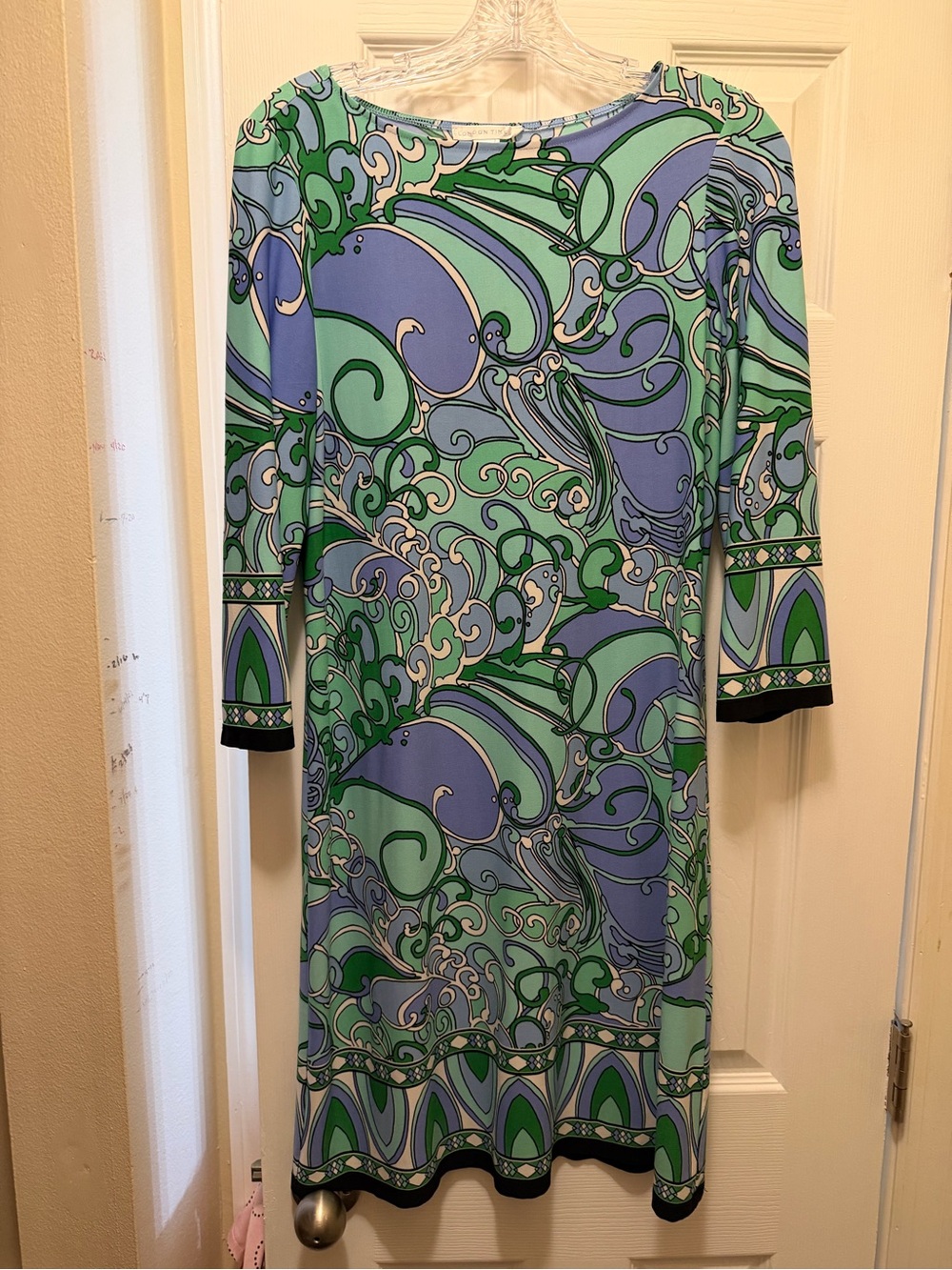 London Times Blue and Green Abstract Print Dress